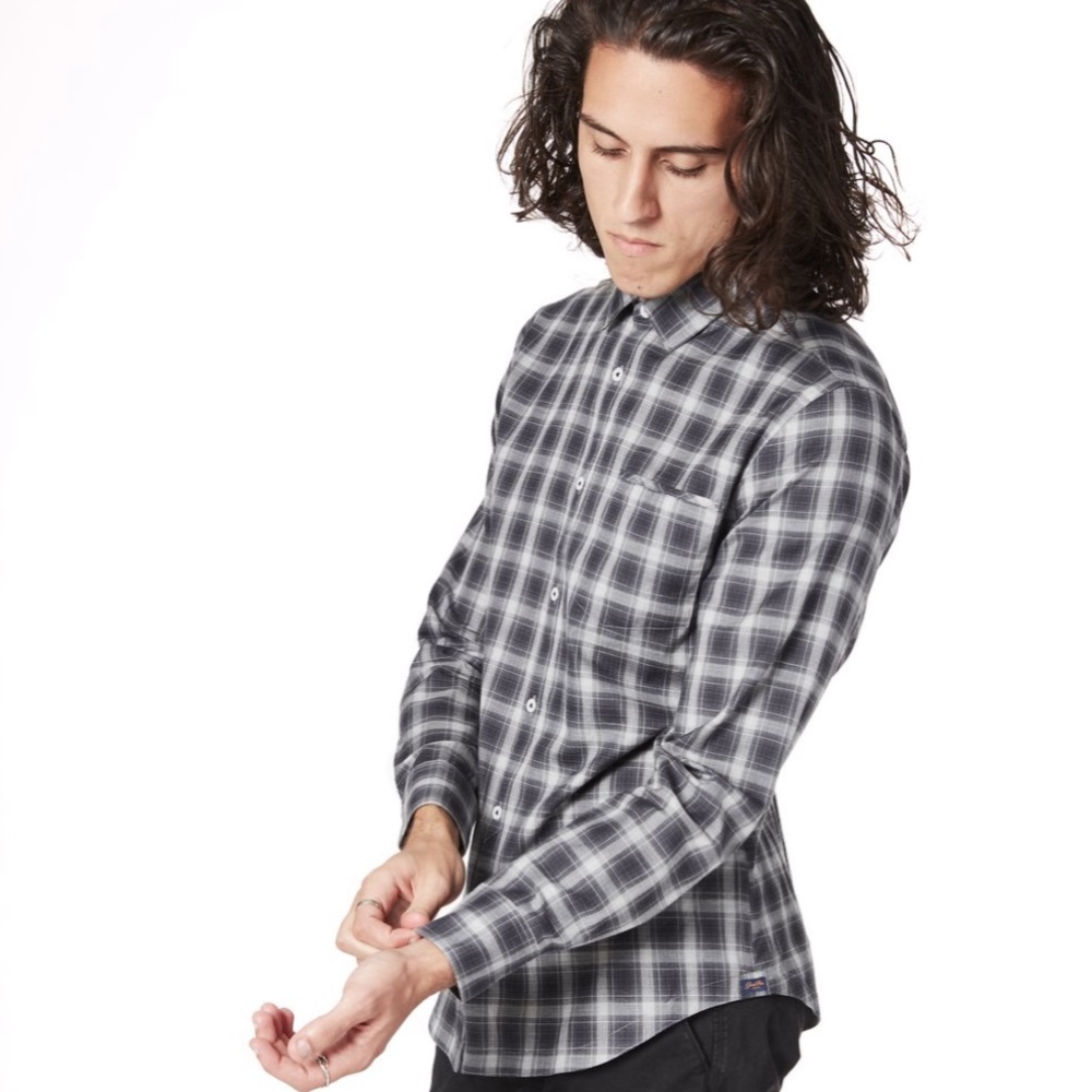 Goodman Brand Nordstrom gray plaid button up shirt